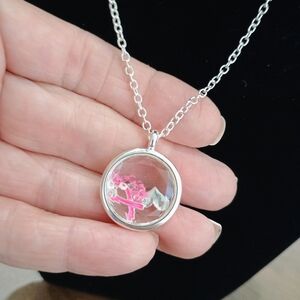 Silver and Pink Breast Cancer Awareness Necklace